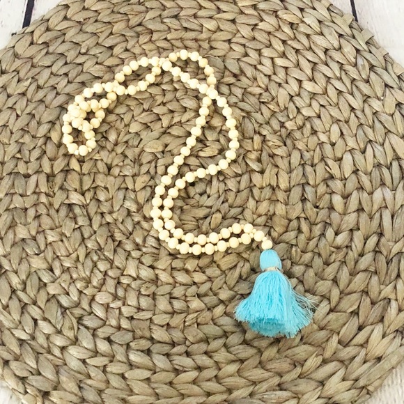 FINAL Price Wooden Turquoise Tassel Necklace - Picture 2 of 4
